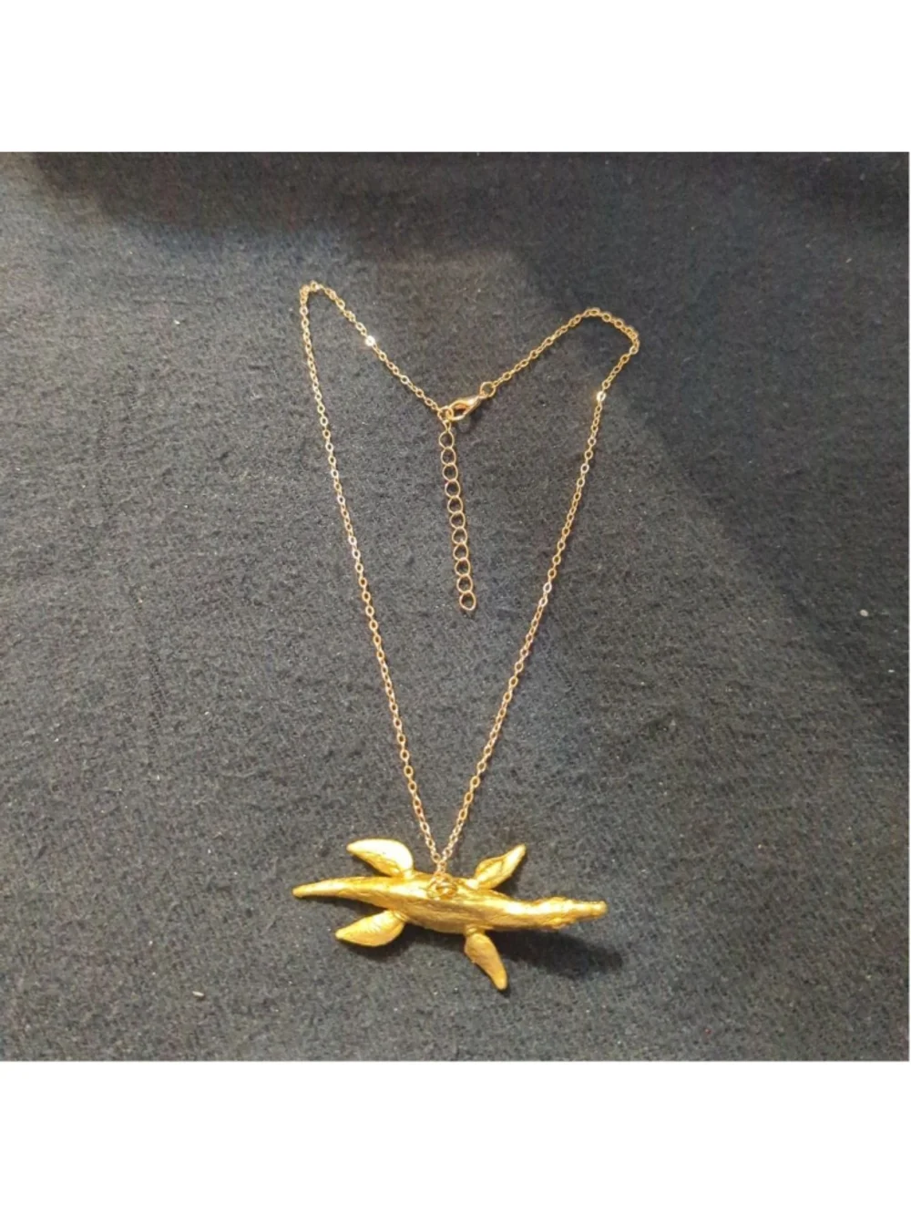 Gold Tone Plesiosaur Dinosaur Pendant Statement Necklace - Picture 2 of 4